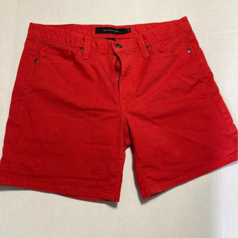 Calvin Klein red jean shorts